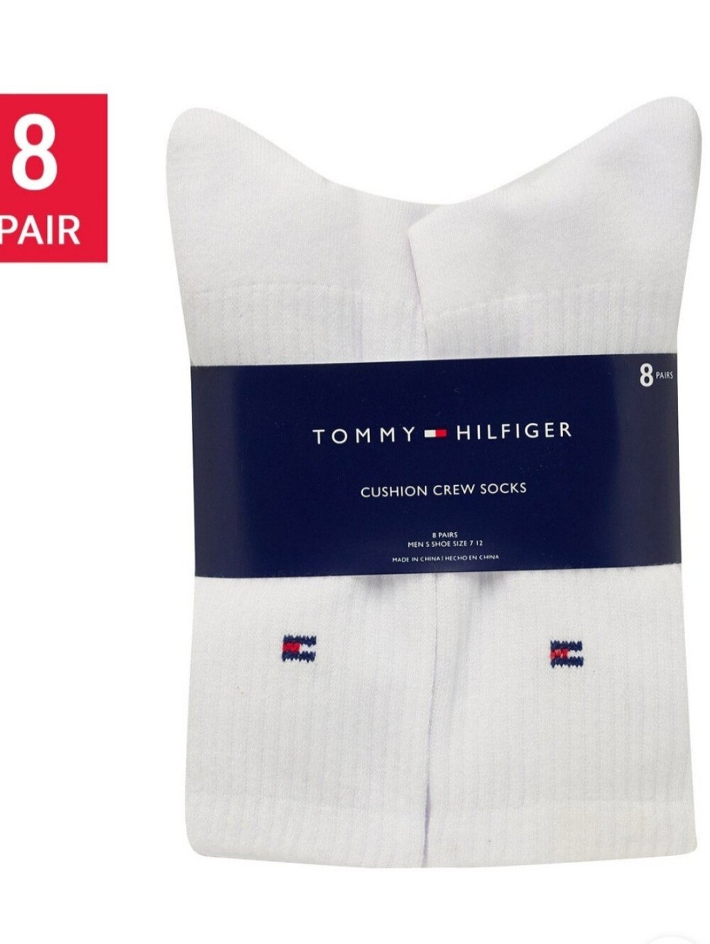 Tommy Hilfiger Men's White Crew  Socks  - 8 Pack